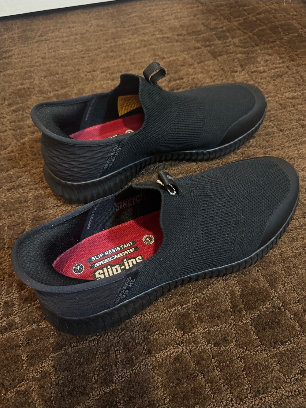 Skechers Black Slip-On Work Knit Sneakers with slip resistant sole size 11.5